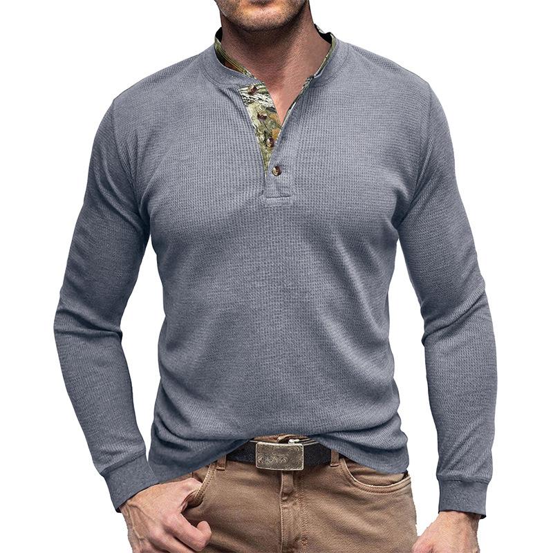 Mens Long Sleeve Outdoor Double Collar Waffle Crewneck Henley 48148003X