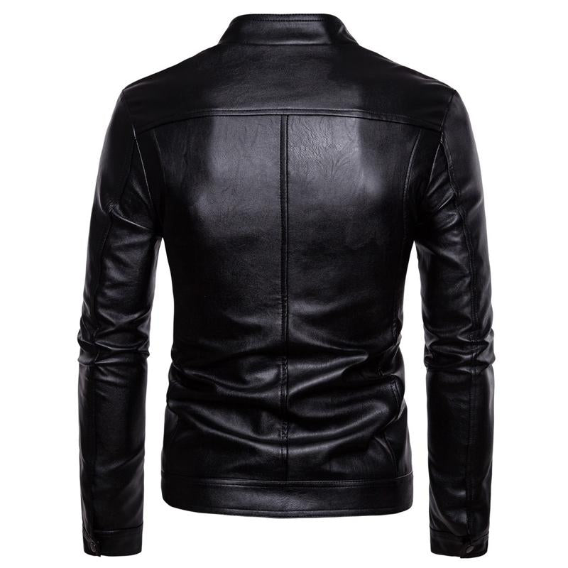 Mens Biker Casual Stand Collar Leather Jacket 71664082Y