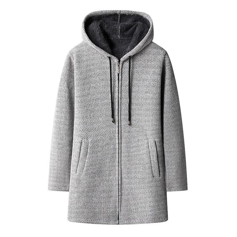 Mens Mid-length Fleece Thickened Hooded Knitted Coat 42966572X