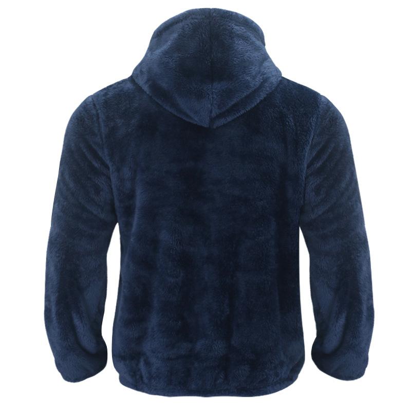 Mens Solid Fleece Hooded Zipper Casual Jacket 94733738Z