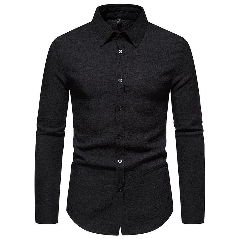 Mens Retro Solid Color Casual Long Sleeve Shirt 86241706Y