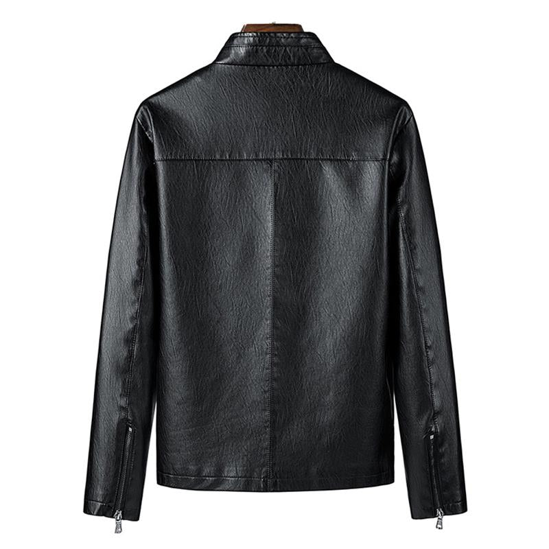 Mens Casual Stand Collar Zipper Slim Leather Jacket 99434666M