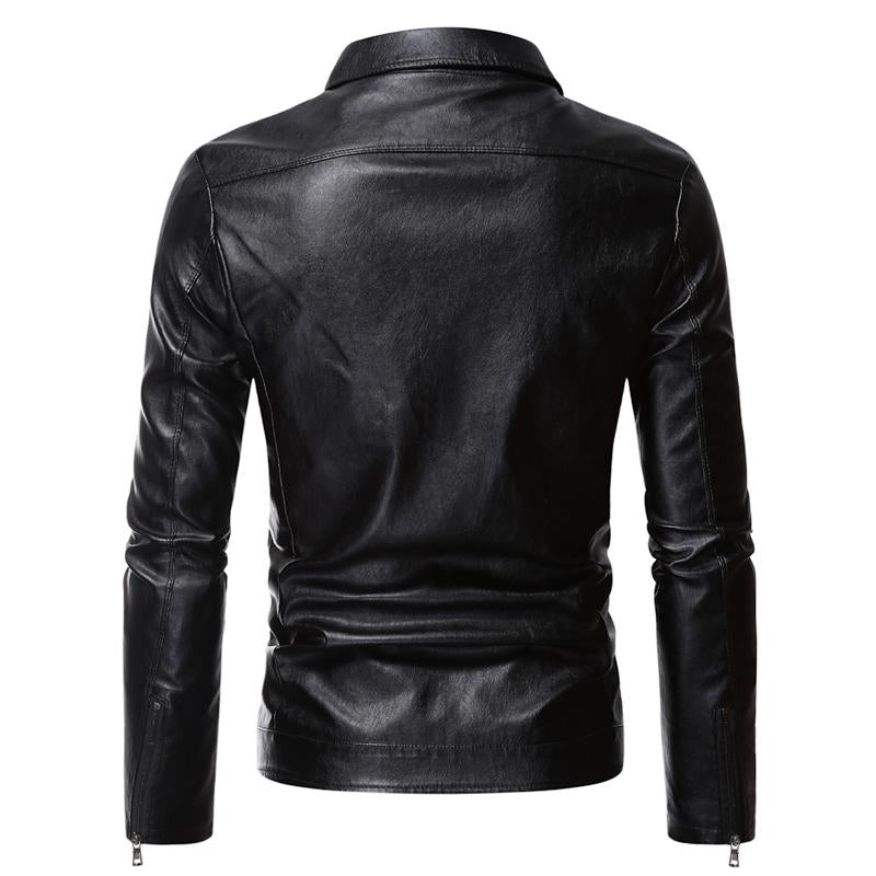Mens Vintage Solid Collar Leather Jacket 48363827Y