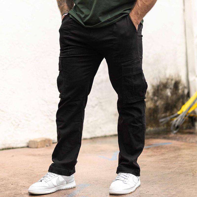 Mens Casual Solid Color Multi-Pocket Cargo Pants 39111426Y