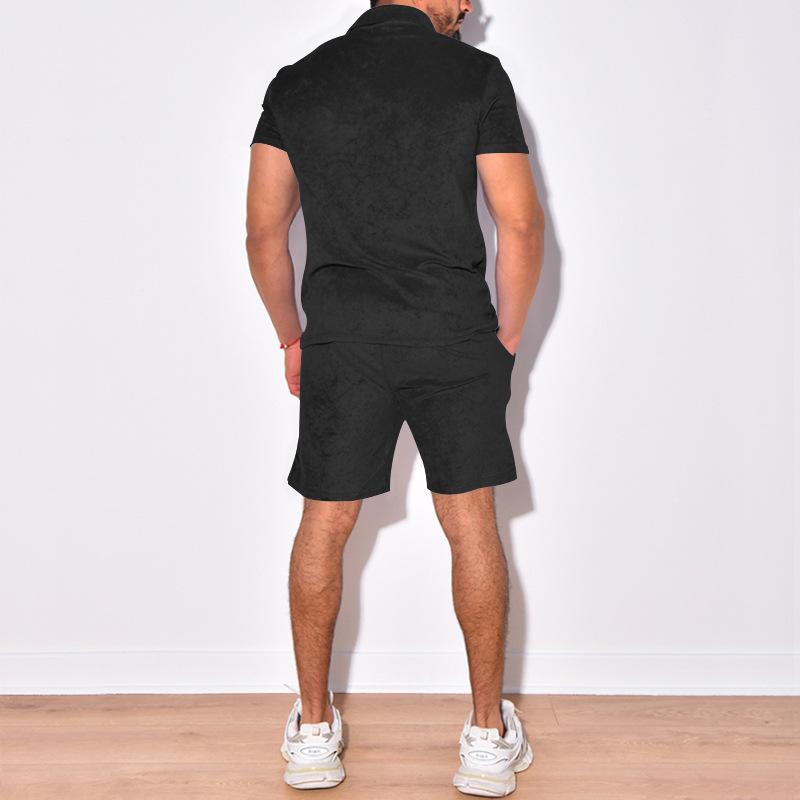 Mens Solid Lapel Short Sleeve Polo Shirt And Shorts Set 28691834Z