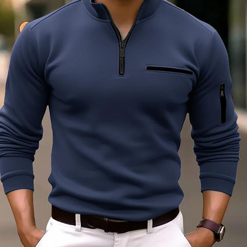 MenS Casual Solid Color Zipper Polo Shirt 71126757Y