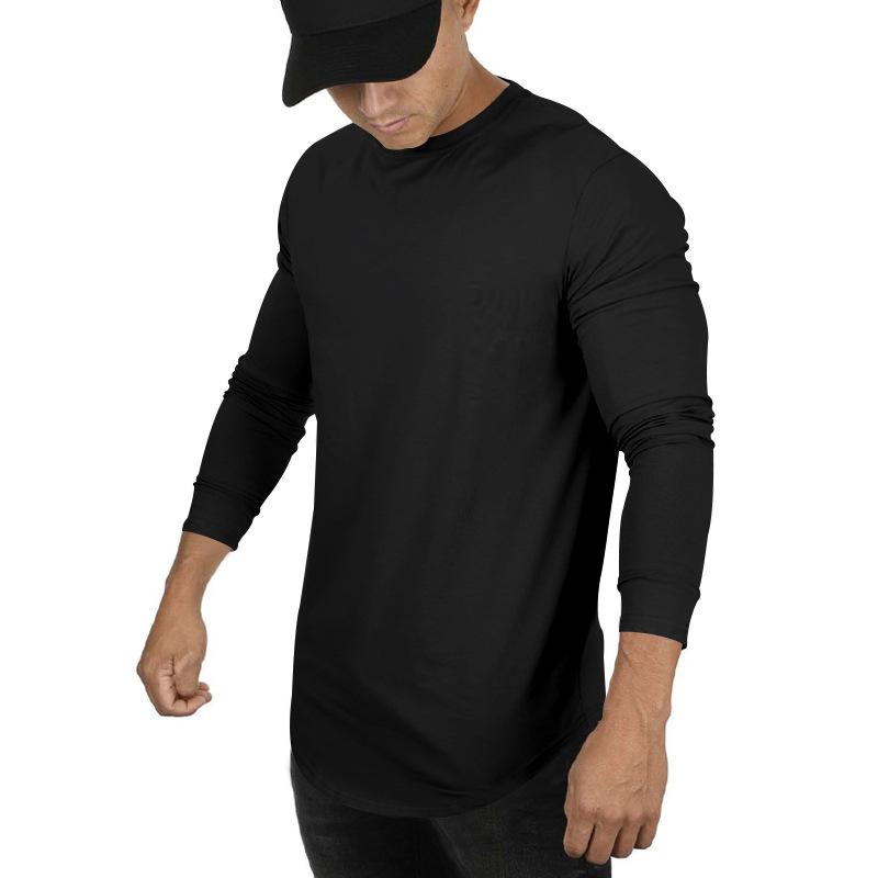 Mens Casual Solid Color Round Neck Long Sleeve T-Shirt 18939148M