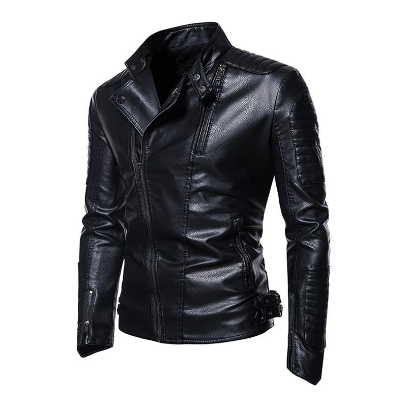 Mens Vintage Stand Collar Punk Biker Leather Jacket 56920279M