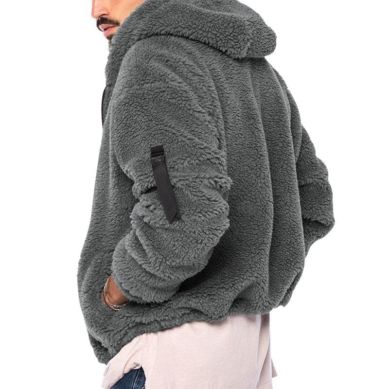 Mens Casual Fleece Warm Hooded Solid Color Long Sleeve Jacket 31885749M