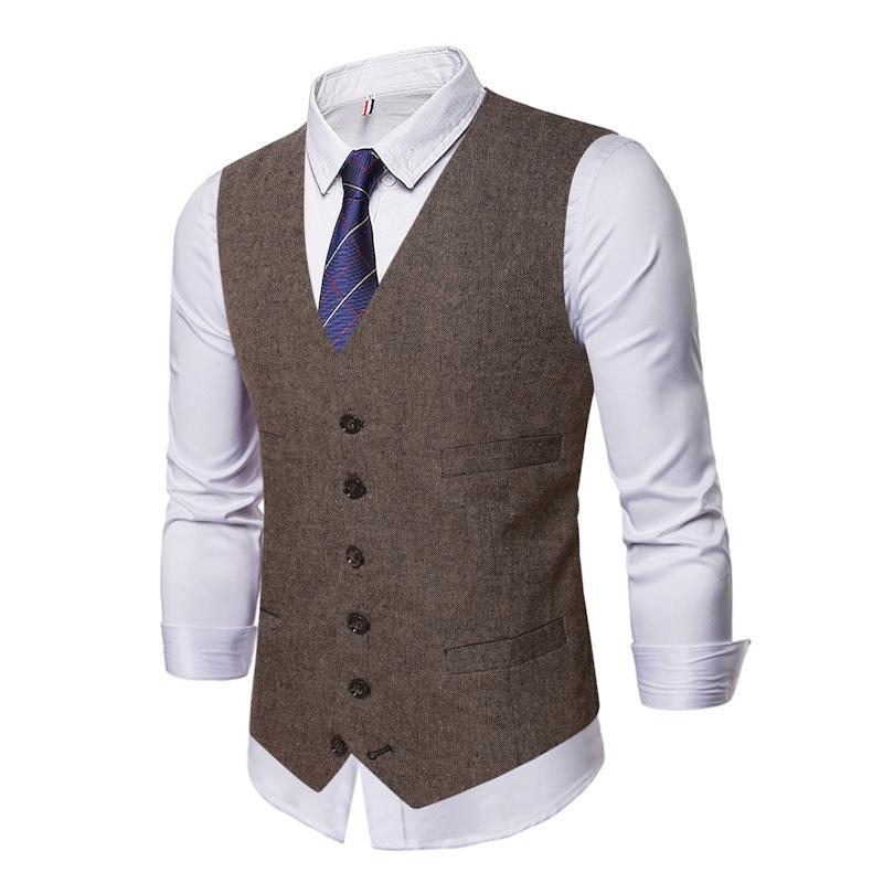 Mens Vintage Solid Color V-Neck Single-Breasted Slim Fit Vest 00171886M