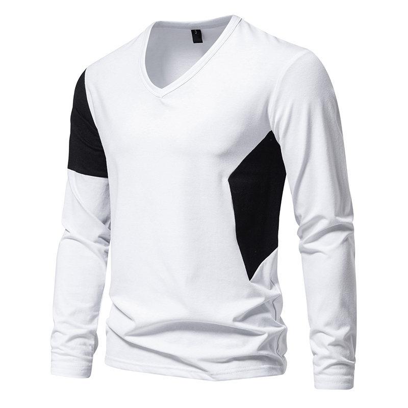 Mens Casual V-Neck Color Block Long Sleeve T-Shirt 96547744Y