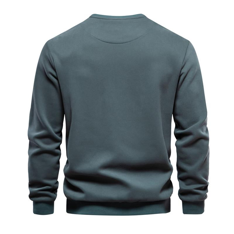 Mens Loose Solid Color Chest Pocket Round Neck Long Sleeve Sweatshirt 15670205Y