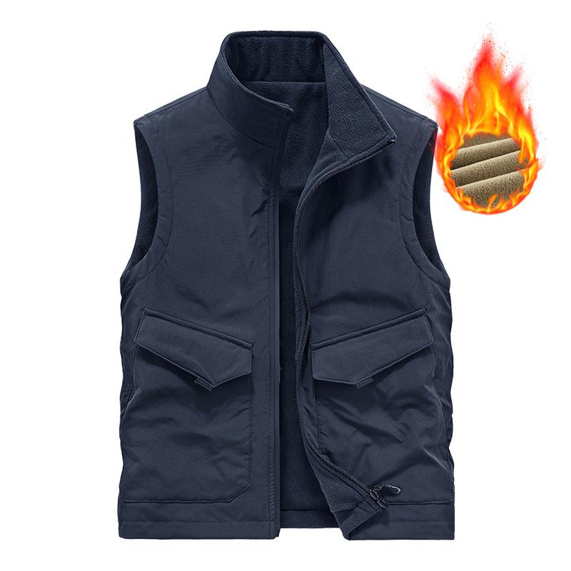 Mens Casual Solid Color Stand Collar Reversible Vfleece Warm Zipper Vest 64661748M