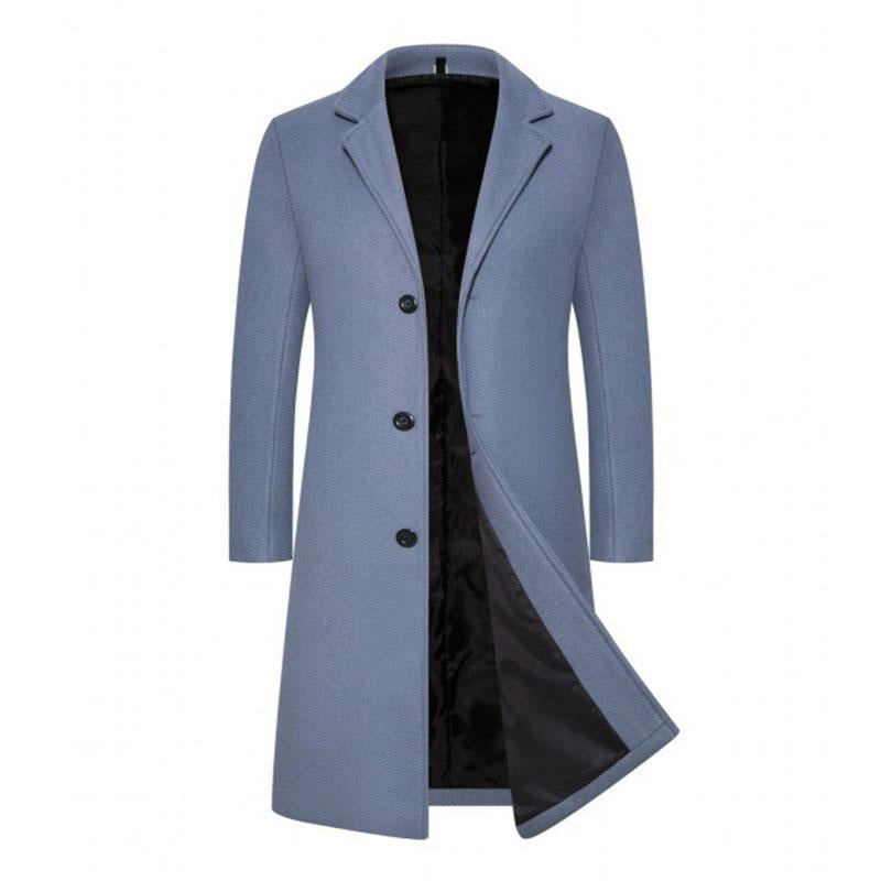 Mens Casual Solid Color Thick Lapel Single Breasted Knee Length Coat 32661517M