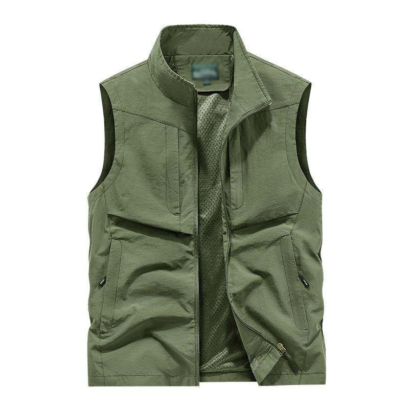 Mens Casual Stand Collar Outdoor Multi-Pocket Breathable Quick-Drying Vest 79618272M