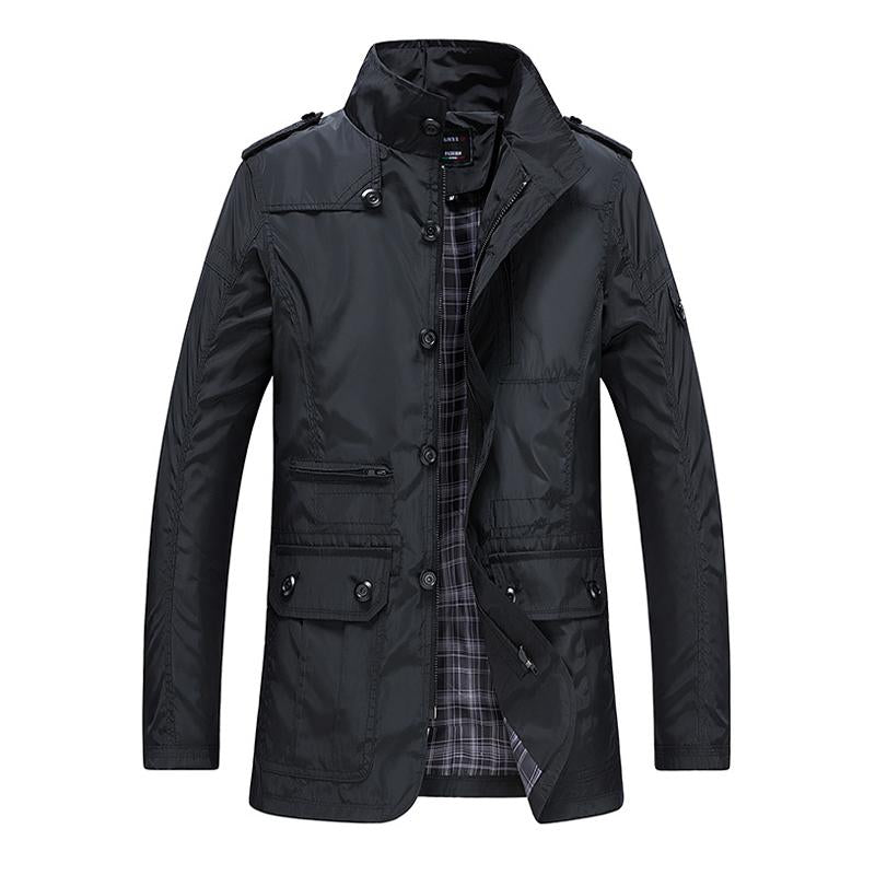 Mens Casual Stand Collar Solid Color Button Trench Coat 38854212X