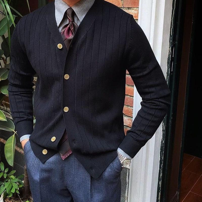 Mens Solid Color V Neck Single Breasted Knit Cardigan 96112782Z