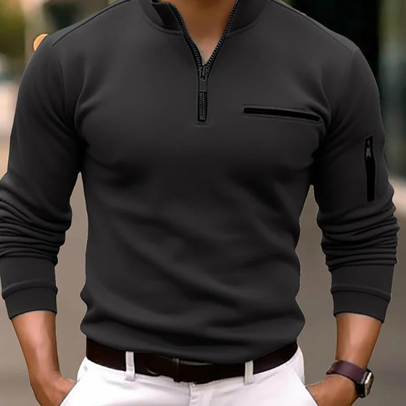 MenS Casual Solid Color Zipper Polo Shirt 71126757Y
