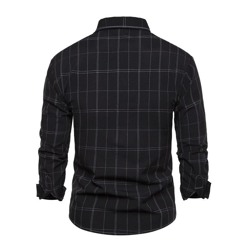 Mens Casual Plaid Chest Pocket Lapel Long Sleeve Shirt 52493953Y