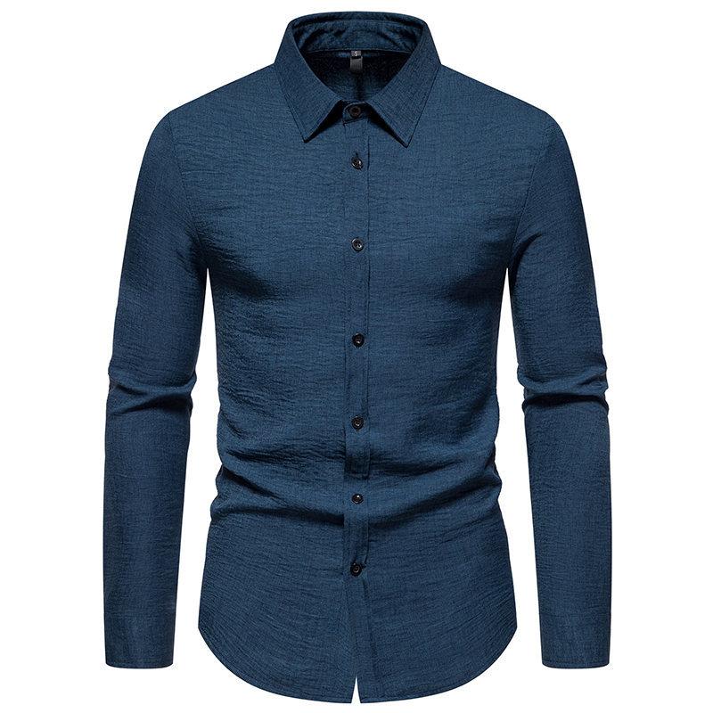 Mens Retro Solid Color Casual Long Sleeve Shirt 86241706Y