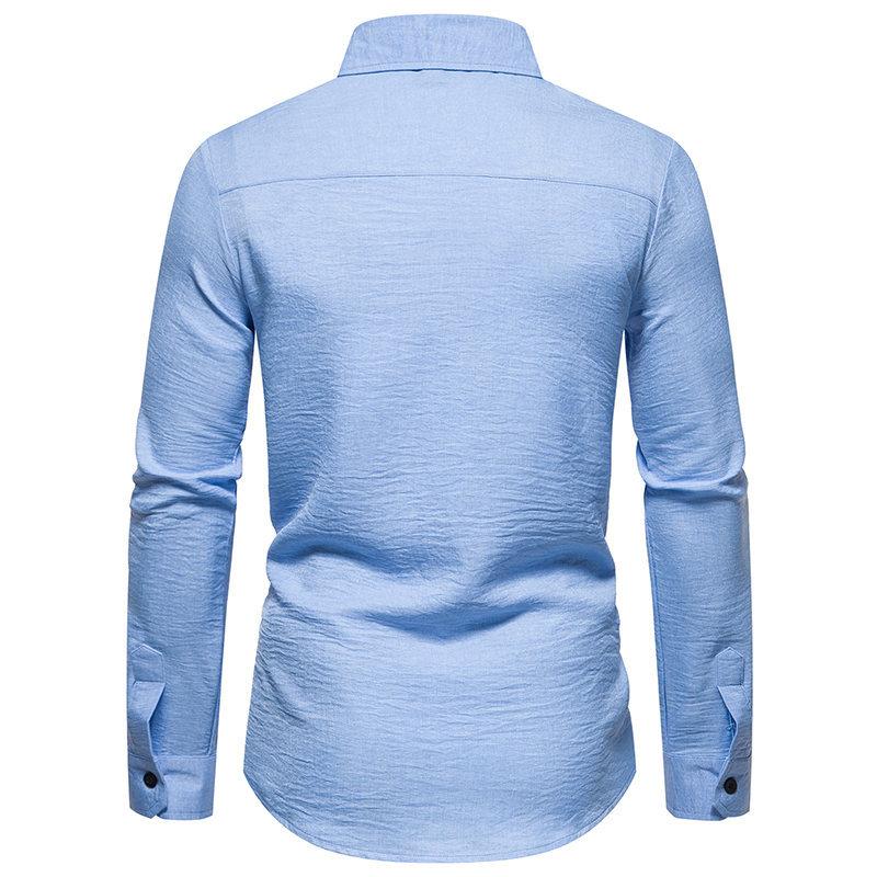 Mens Retro Solid Color Casual Long Sleeve Shirt 86241706Y