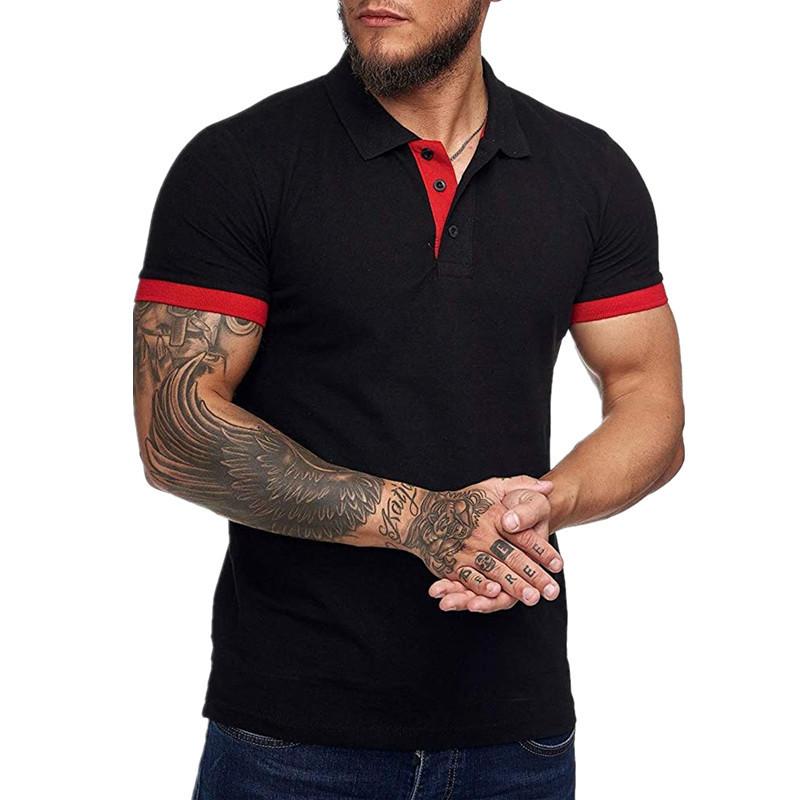 Mens Colorblock Lapel Short Sleeve Casual Polo Shirt 67494980Z
