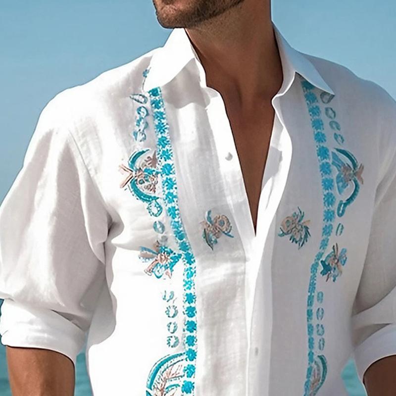 Mens Hawaiian Lapel Print Casual Long Sleeve Shirt 23117343X