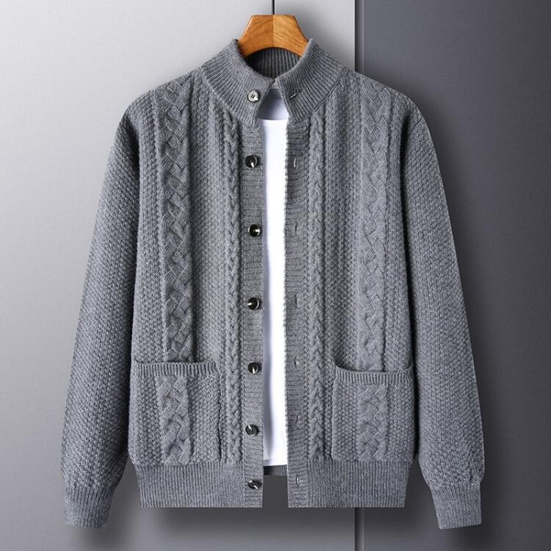 Mens Stand Collar Single Breasted Casual Knit Cardigan 55563704Z