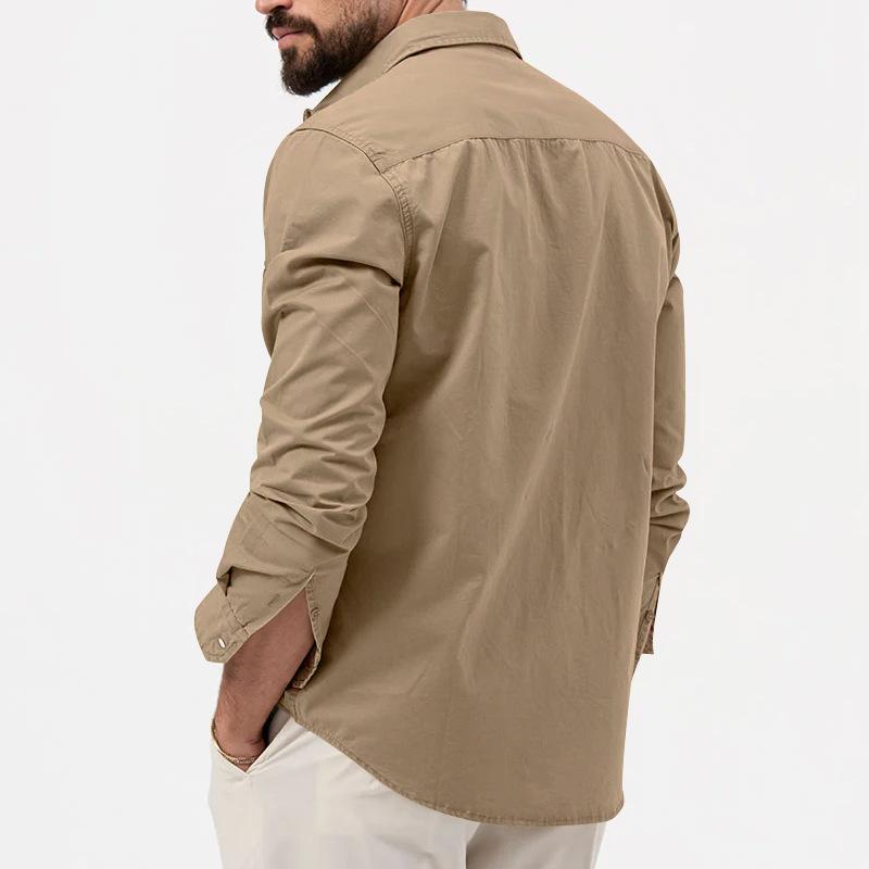 Mens Solid Lapel Breast Pocket Long Sleeve Cargo Shirt 02290668Z