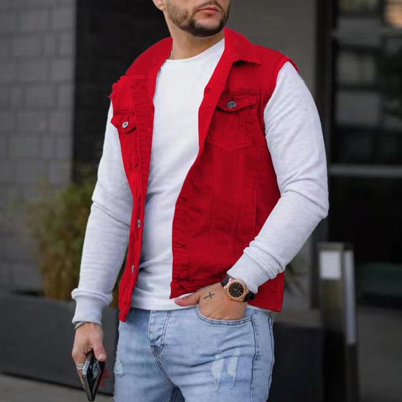 Mens Casual Solid Color Denim Sleeveless Vest 79108674Y