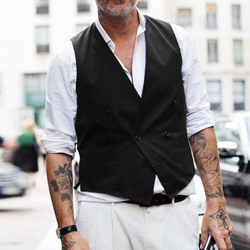 MenS Vintage Double-Breasted V-Neck Suit Vest 21207237Y