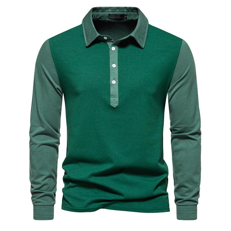 Mens Color Block Lapel Long Sleeve Polo Shirt 61674774Z