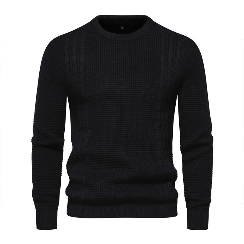 Mens Casual Solid Color Round Neck Waffle Knit Pullover Sweater 07757343M