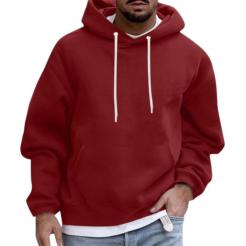 Mens Solid Color Loose Casual Fleece Pocket Hoodie 51863163X