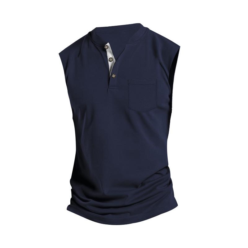 Mens Solid Color Henley Neck Sport Breathable Sleeveless Tank Top 11297990X