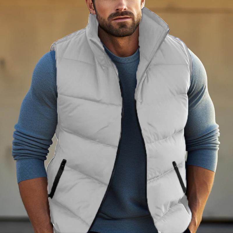 MenS Casual Solid Color Warm Stand Collar Down Vest 37623466Y