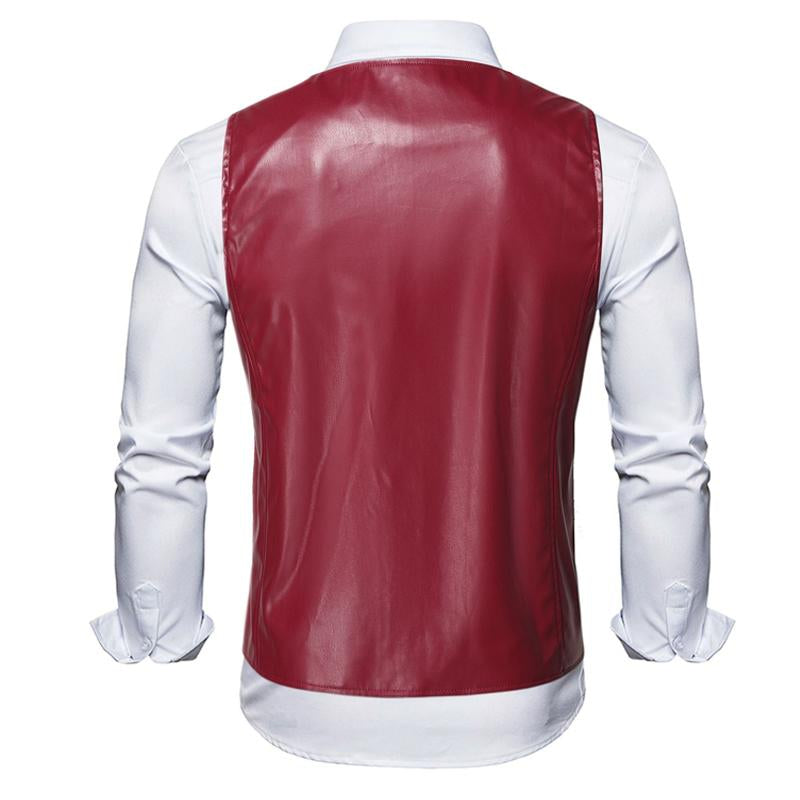 Mens Vintage Solid Color Collarless Leather Vest 99226572Y