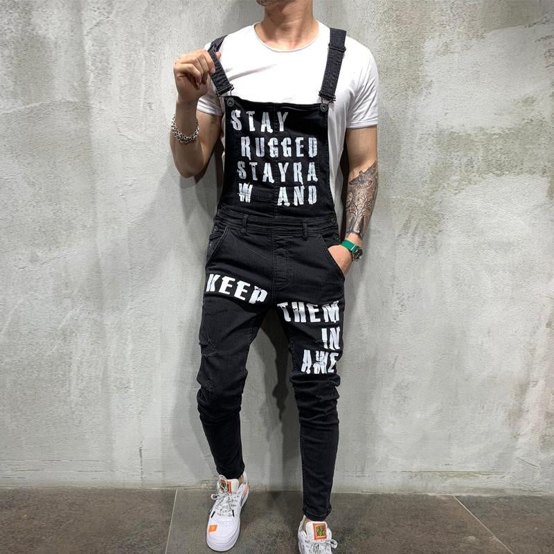 Mens Casual Letter Print Denim Overalls 84601812Y
