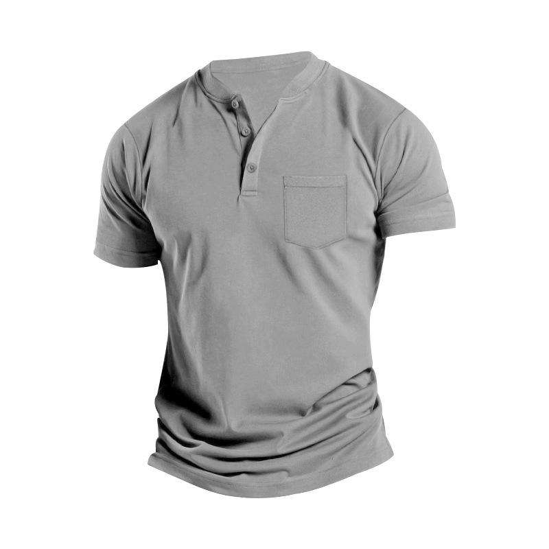 Mens Solid Henley Collar Breast Pocket Short Sleeve T-shirt 25670704Z