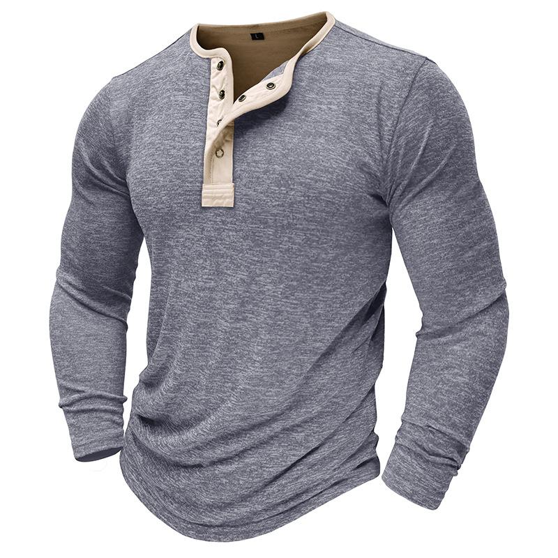 Mens Color Block Henley Collar Long Sleeve T-shirt 81195271Z