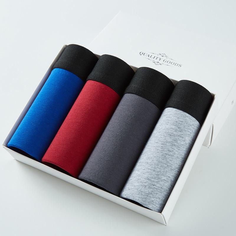 Mens Underwear 4 Pcs Solid Cotton Boxer Briefs Set 96908941