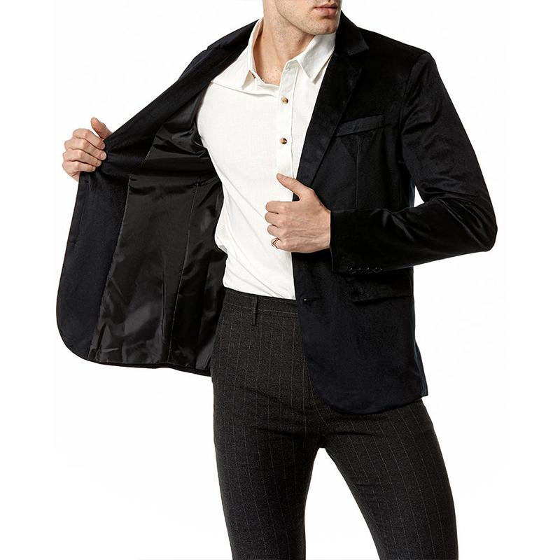 Mens Vintage Lapel Velvet Solid Color Single Breasted Blazer 49661067M