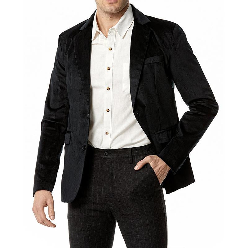 Mens Vintage Lapel Velvet Solid Color Single Breasted Blazer 49661067M