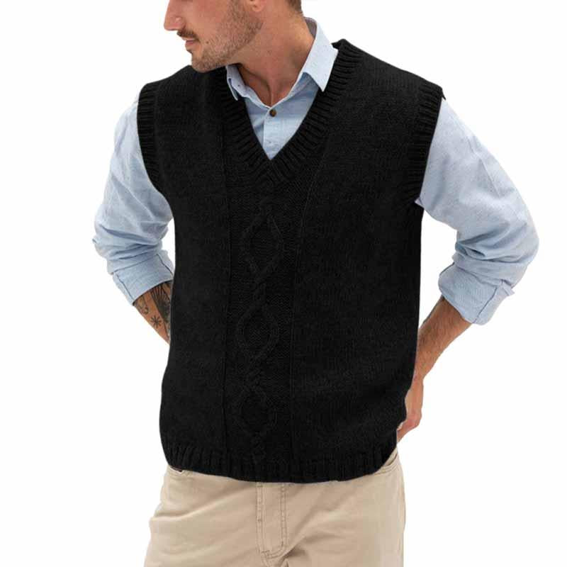 Mens Casual Solid Color V-Neck Knitted Cable Vest 21511728M