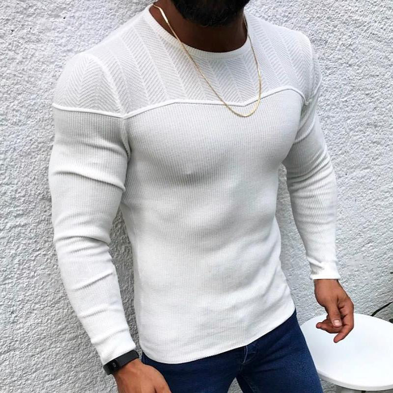 Mens Solid Color Long Sleeve Pullover Crew Neck Sweater 96880362X