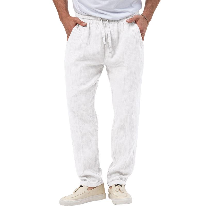Mens Casual Breathable Solid Color Loose Elastic Waist Trousers 54375023M