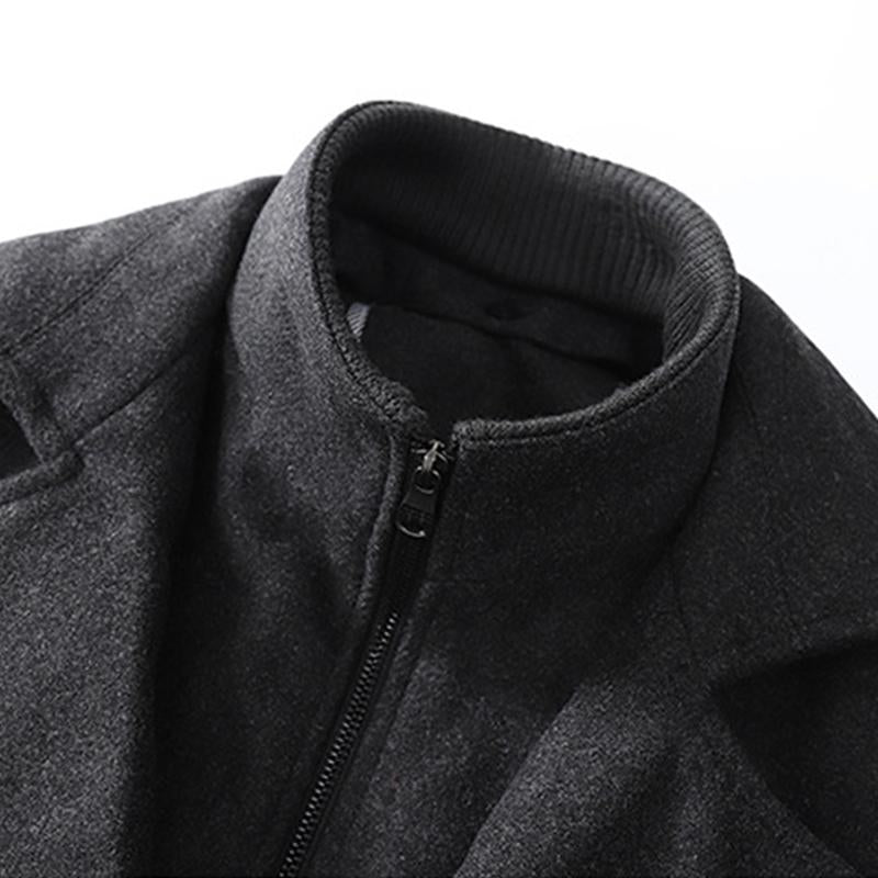 Mens Vintage Woolen Blended Double Collar Zippered Single Breasted Slim Coat 69068984M