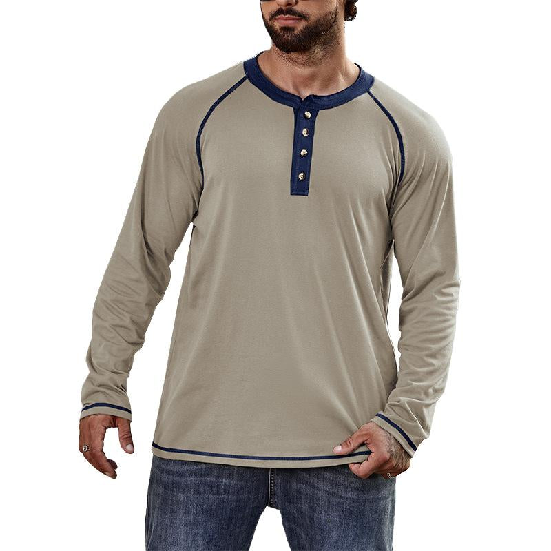Mens Long Sleeve Crew Neck Henley Shirt 23582261X