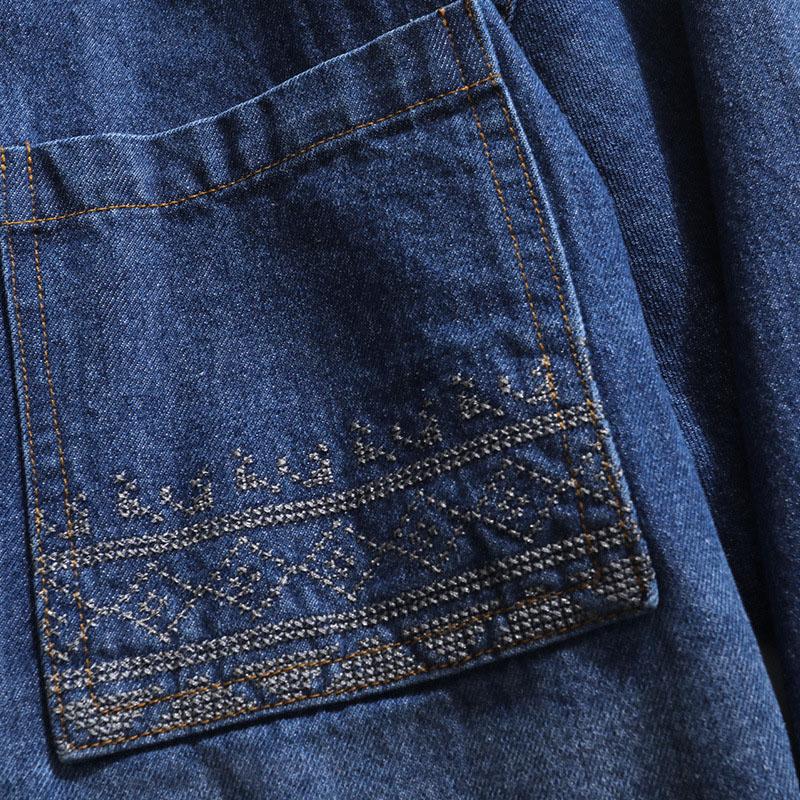 Mens Fashion Embroidered Gradient Loose Lapel Denim Jacket 83785514M