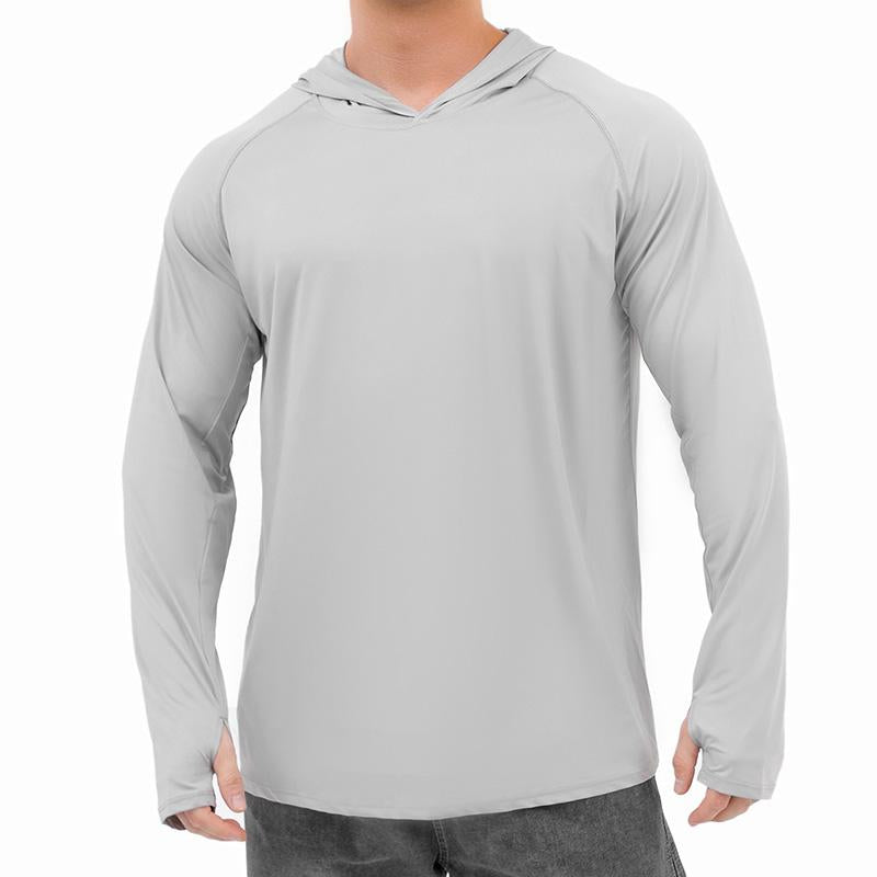 Mens Casual Solid Color Long Sleeve Loose Hooded Sunscreen T-Shirt 12290409M
